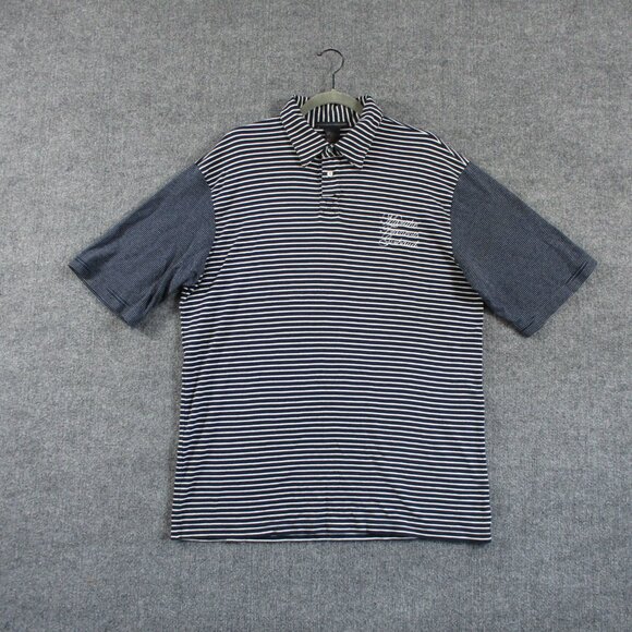 VINTAGE Marithe Francois Girgbaud Shirt Mens XXL Blue Striped Embroidered Logo - Picture 1 of 10